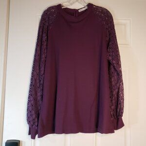 MMIHOLL PURPLE CUTE LONGSLEEVE TOP WITH LACE SLEEVE SIZE XXL POLIESTER / SPANDEX